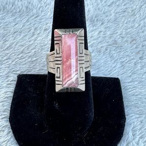 Navajo Sterling and Rhodochrosite Ring Alfred Joe   Size 7 1/2